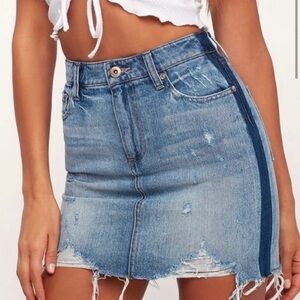 PISTOLA Sierra High-Waisted Side Stripe Distressed Denim Mini Skirt | Size 25